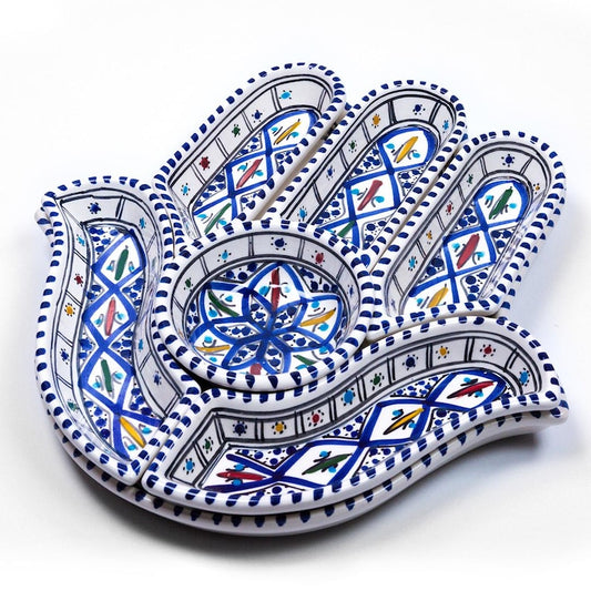 Handgemachte  Hamsa Teller-7 Teller in 1-Servierplatte-Chip und Dip Set-Perfekte - Handgefertigt Schweiz | Mediterranean Art - Handgefertigt Schweiz | Mediterranean Art - Handgefertigt Schweiz | Mediterranean Art Olivenholz handgefertigt Schweiz - Bild 1