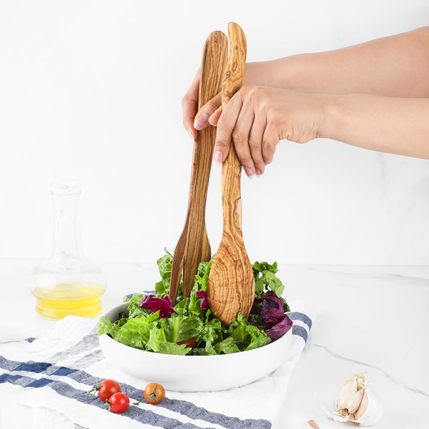 Salatbesteck Olivenholz handgefertigt Mediterranean Art