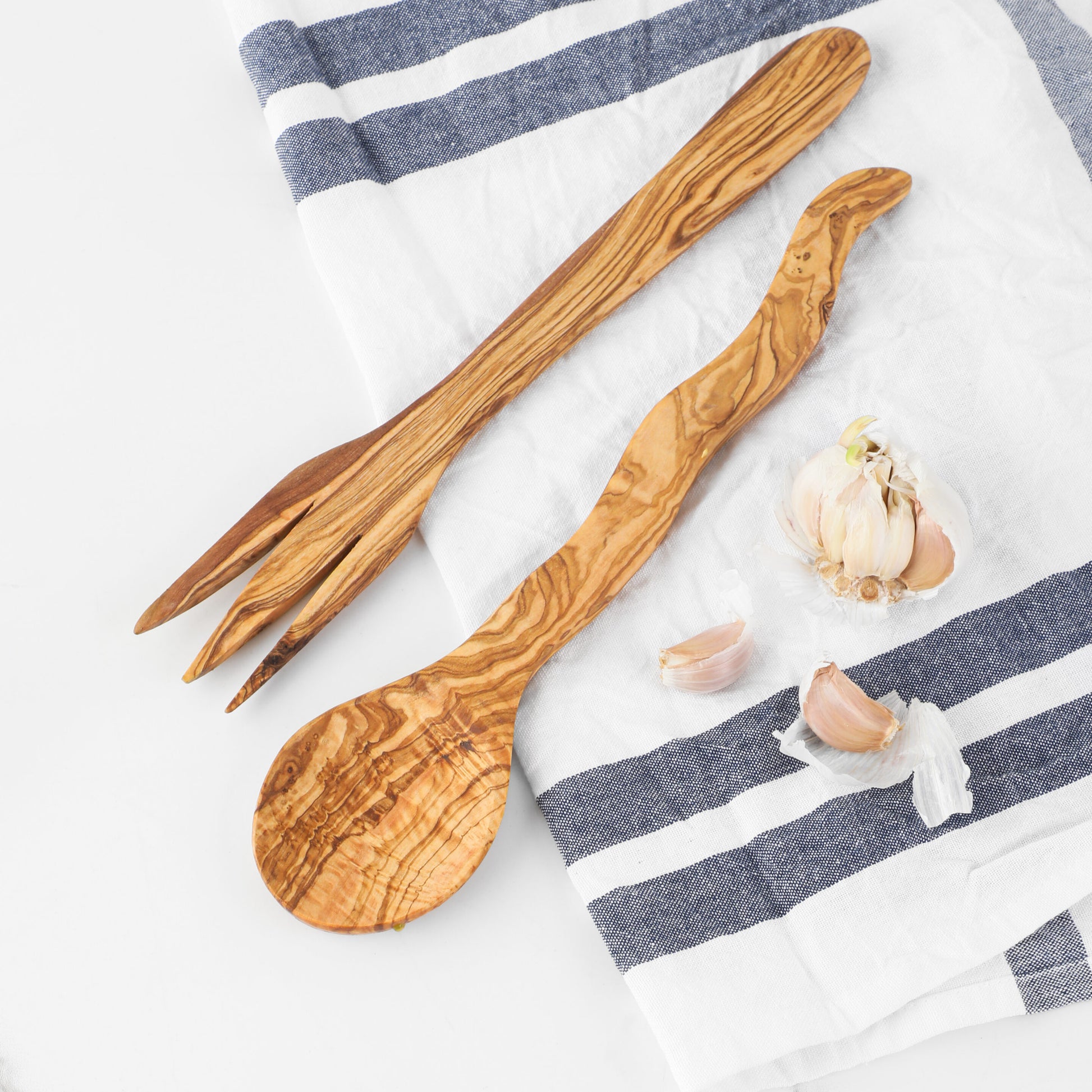 Olivenholz Salatlöffel Salatgabel natürliches Design