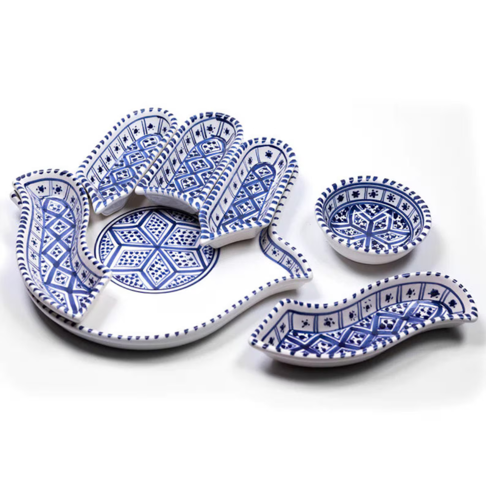 Handgemachte  Hamsa Teller-7 Teller in 1-Servierplatte-Chip und Dip Set-Perfekte - Handgefertigt Schweiz | Mediterranean Art - Handgefertigt Schweiz | Mediterranean Art - Handgefertigt Schweiz | Mediterranean Art Olivenholz handgefertigt Schweiz - Bild 3