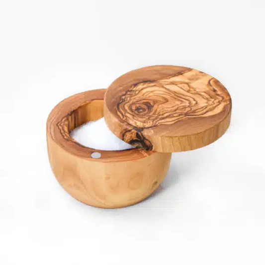 Salzstreuer aus Olivenholz mit Deckel, natürliche Maserung, ideal zum Aufbewahren und Dosieren von Salz
