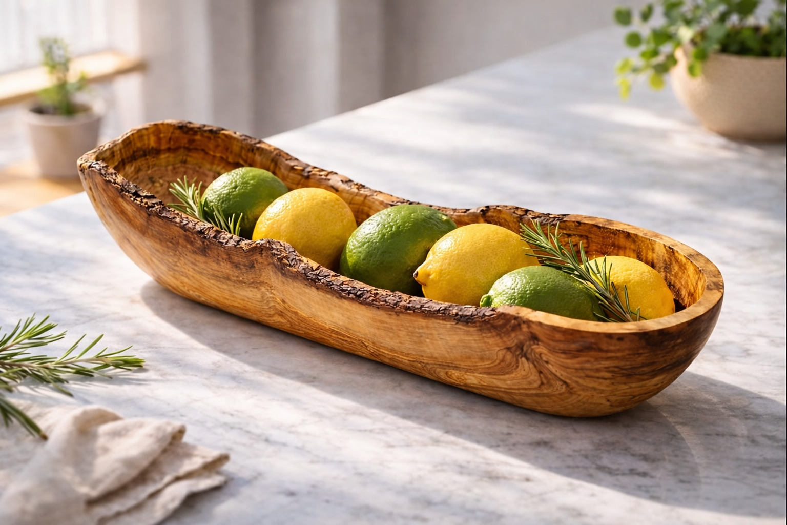 Dekorative Olivenholz-Schale aus Handarbeit für Küche und Essbereich