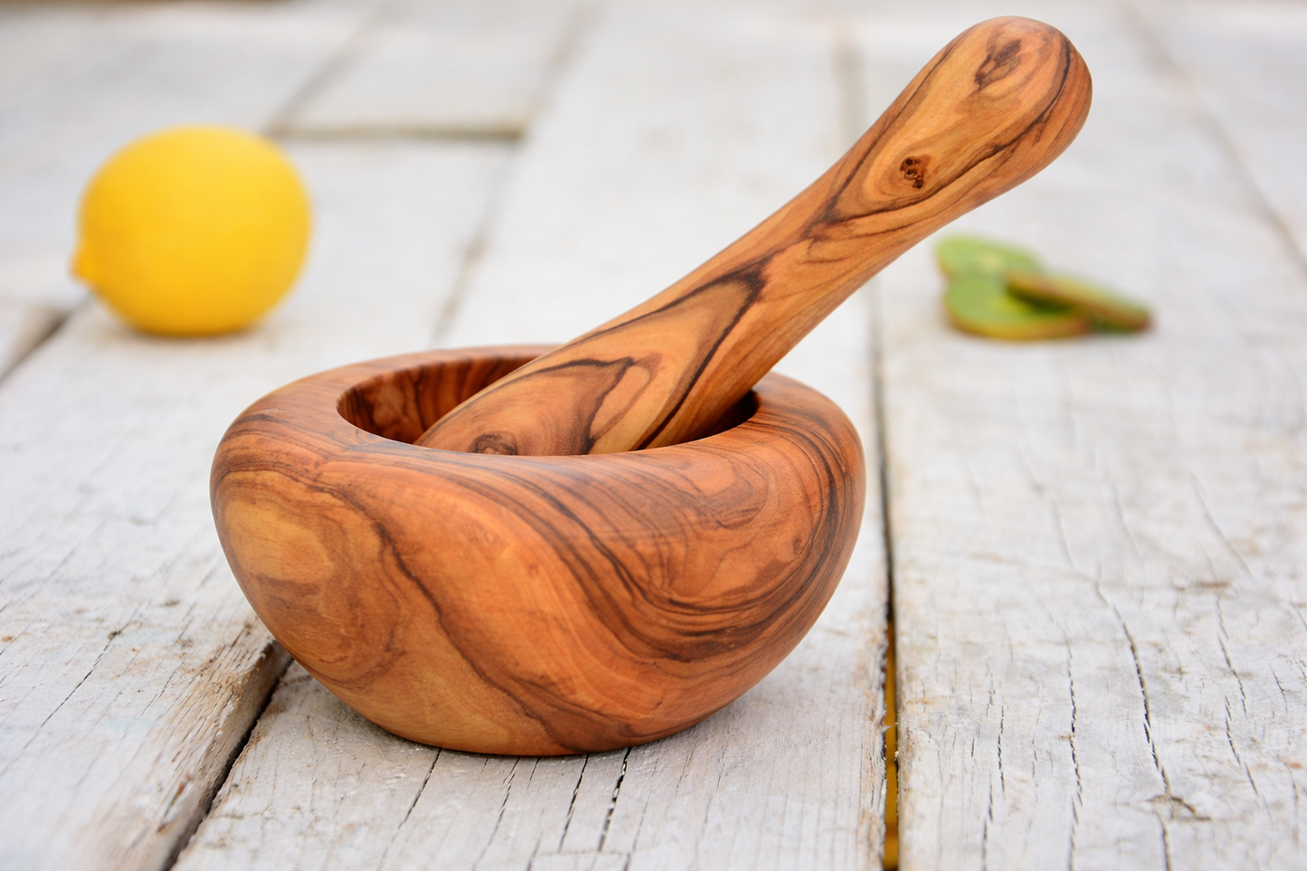 Olivenholz Mörser Set handgefertigt für Gewürze und Kräuter