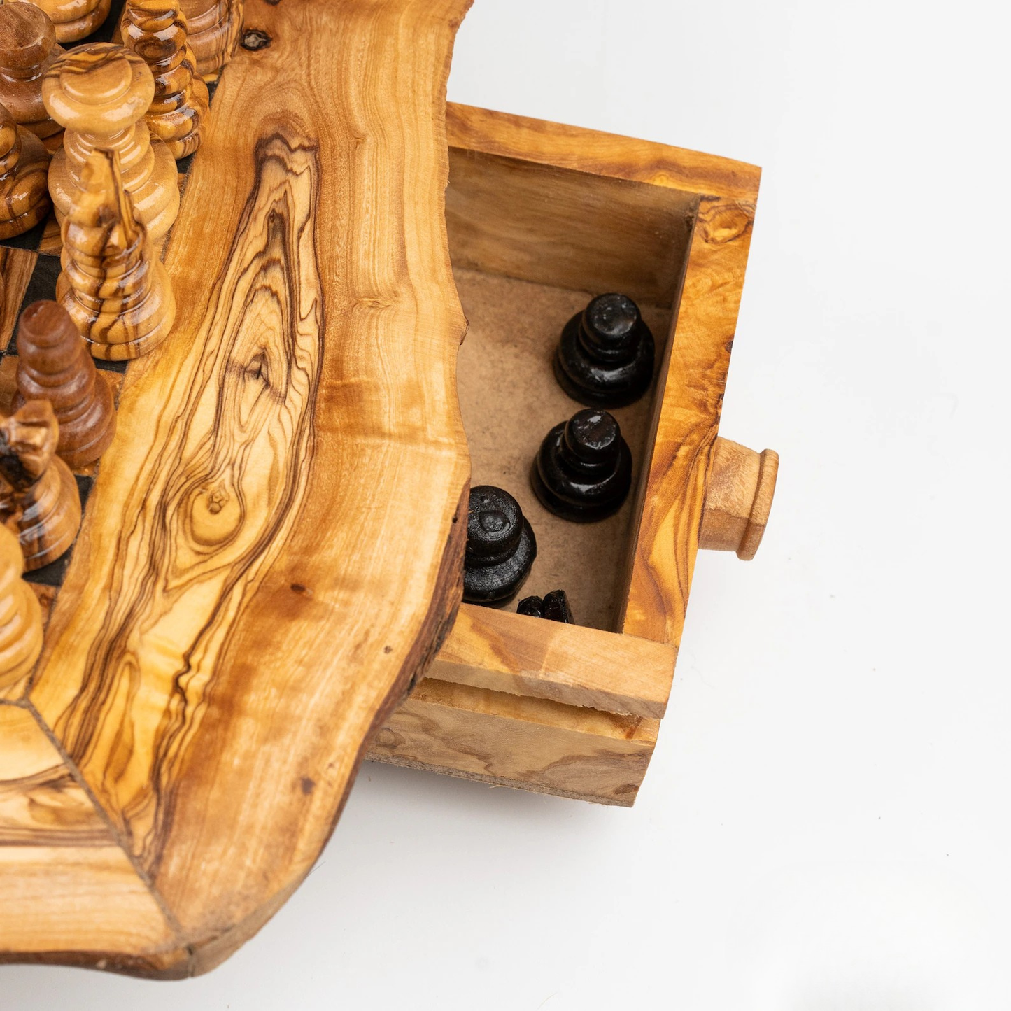 Handgemachtes Mini Schachspiel Olivenholz 22cm nachhaltig langlebig