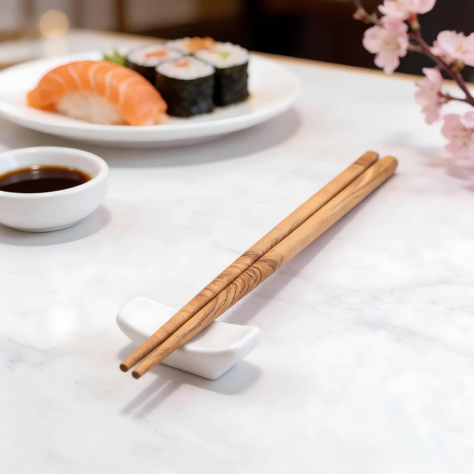 Elegante Essstäbchen aus Olivenholz für Sushi und asiatische Küche