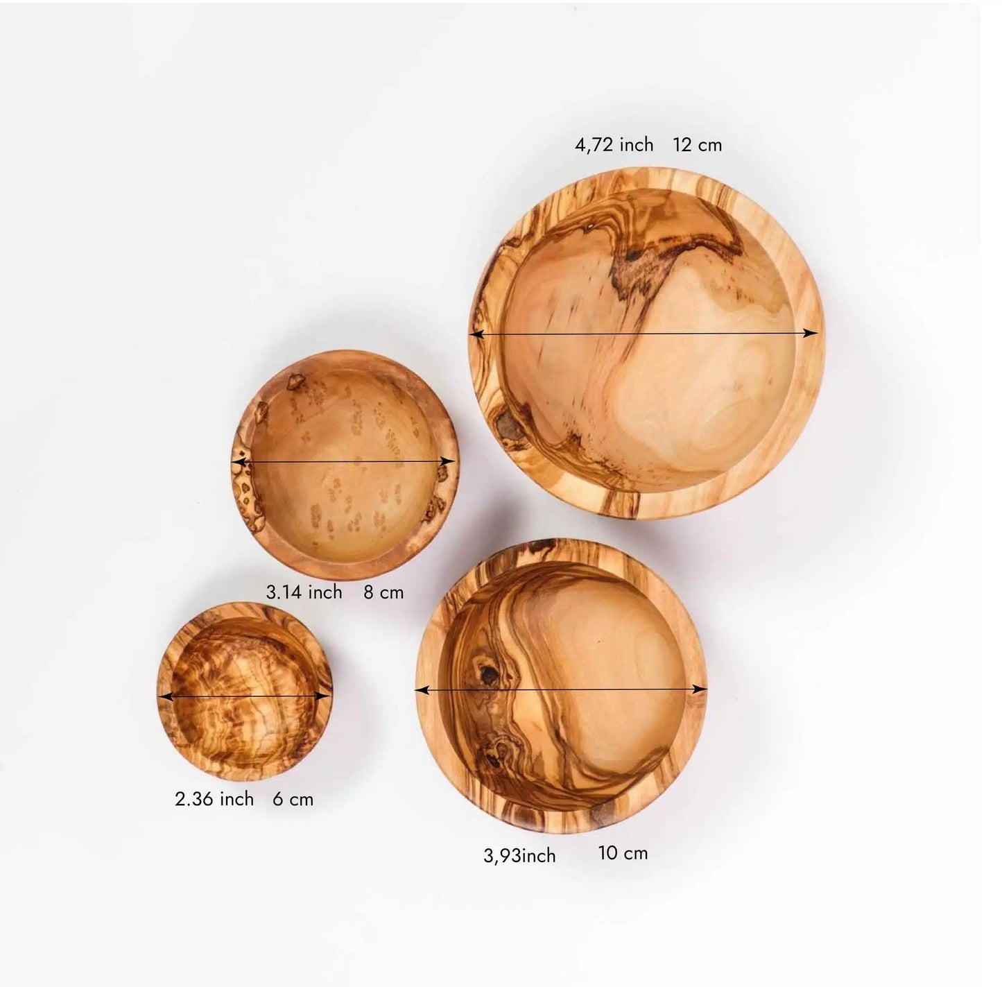 Set mit 4 handgefertigten Schalen aus Olivenholz – langlebig, dekorativ und natürlich

