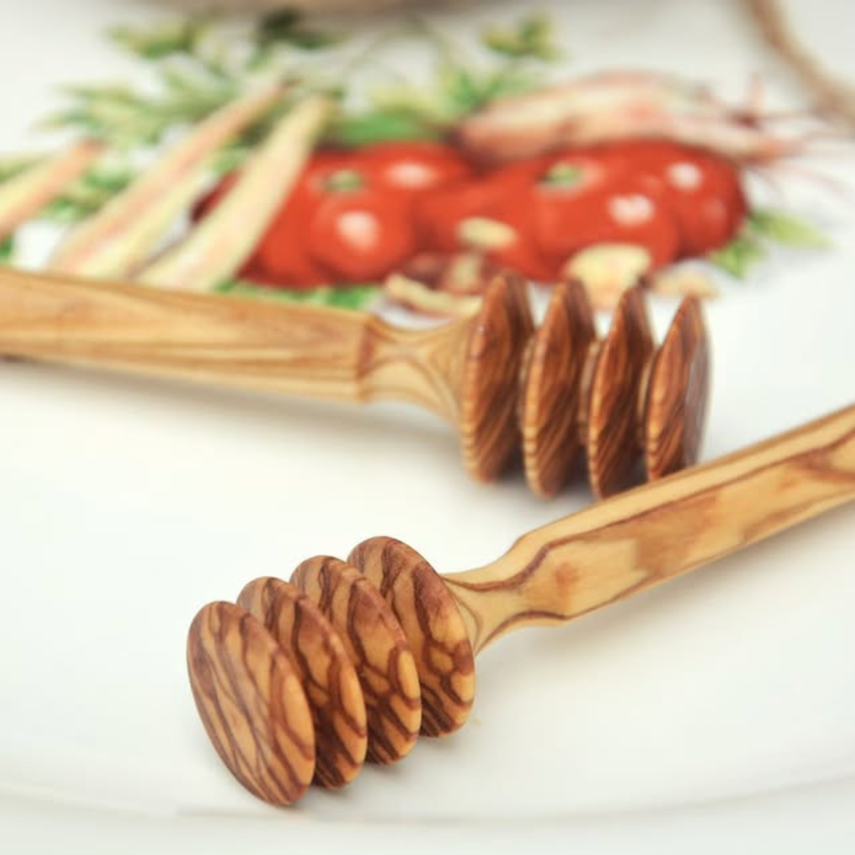 Rustikaler Drizzler-Honiglöffel aus Olivenholz – handgefertigt, ideales Geschenk für Mama

