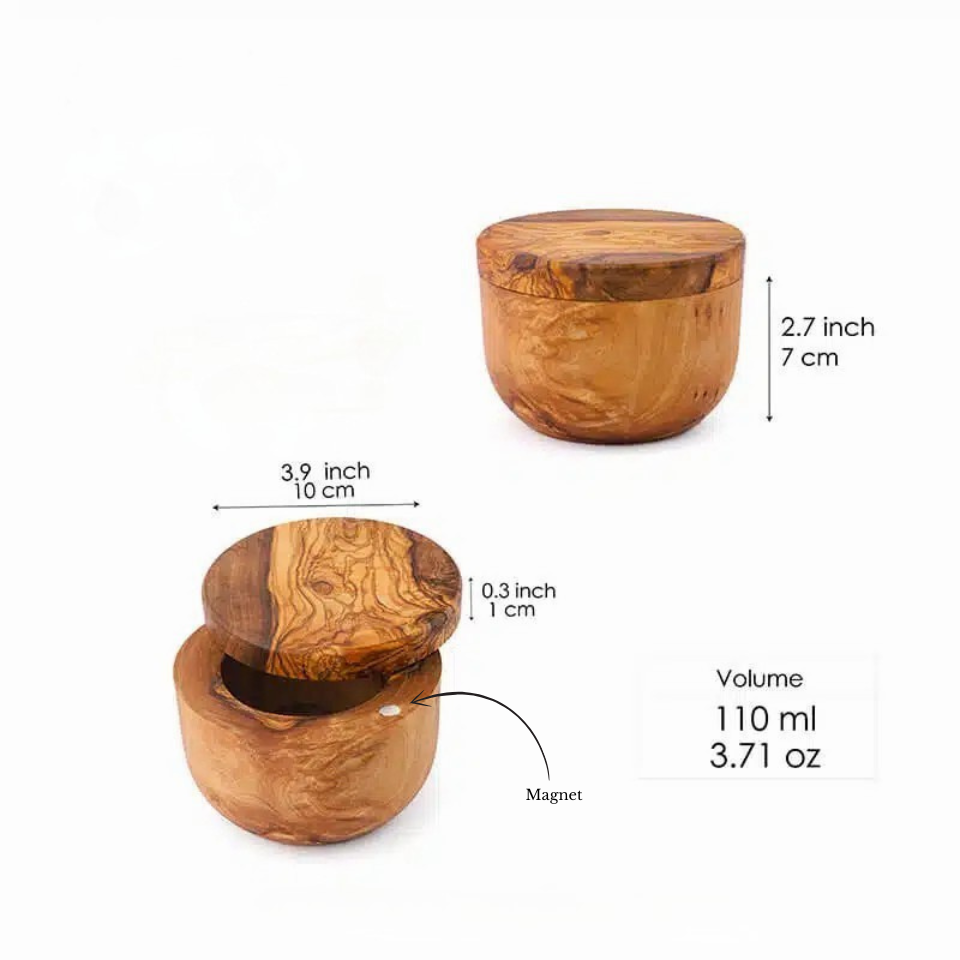 Salzstreuer aus Olivenholz mit Deckel, natürliche Maserung, ideal zum Aufbewahren und Dosieren von Salz
