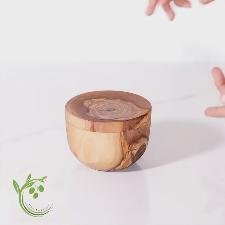 Salzstreuer aus Olivenholz mit Deckel, natürliche Maserung, ideal zum Aufbewahren und Dosieren von Salz
