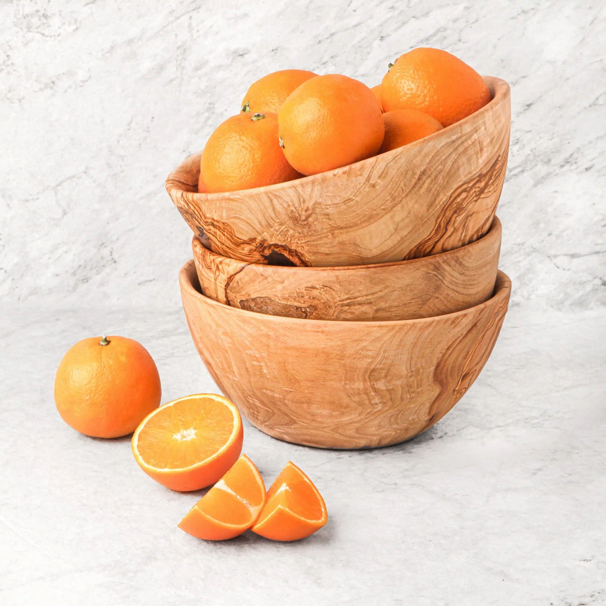 Handgefertigtes 3er Set Salatschüsseln aus langlebigem Olivenholz – robust und natürlich

