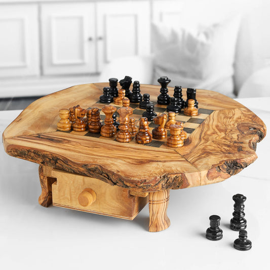 Schachbrett aus Olivenholz – stilvolle Geschenkidee für Schachliebhaber