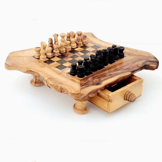 Schachbrett aus Olivenholz, handgemacht – perfektes Geschenk für Schachliebhaber

